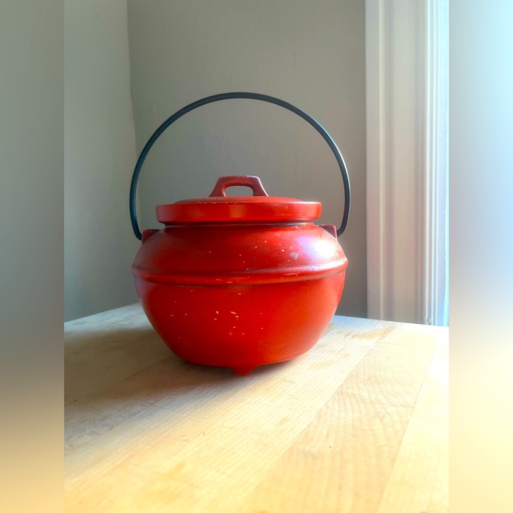 Vintage California Pottery USA Red Clay Ceramic Pot Bowl Cast Iron Handle MCM